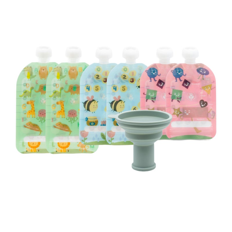 وي سبراوت أكياس طعام قابلة لإعادة الاستخدام بسحاب مزدوج من WeeSprout، مثالية للأطفال الرضع والأطفال الصغار، آمنة للاستخدام في المجمد وغسالة الأطباق (تعليمية، مجموعة متنوعة من 6 قطع) - Image 1